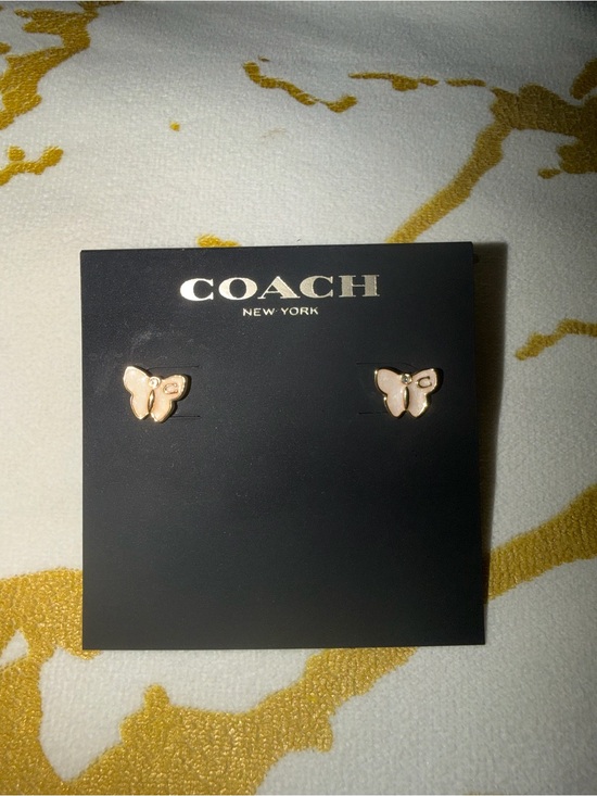 Coach Jewelry - Coach Pink Enamel Butterfly Stud Earrings with Gold-Tone Trim